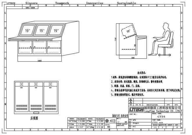三联操作台监控机柜尺寸图,三联控制台监控机柜尺寸图ct31型
